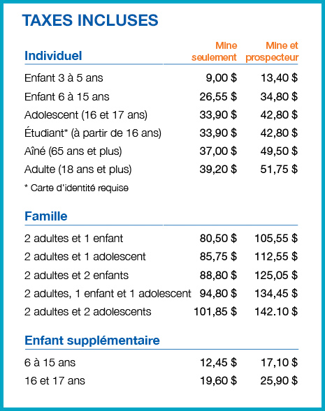 Grille des tarifs